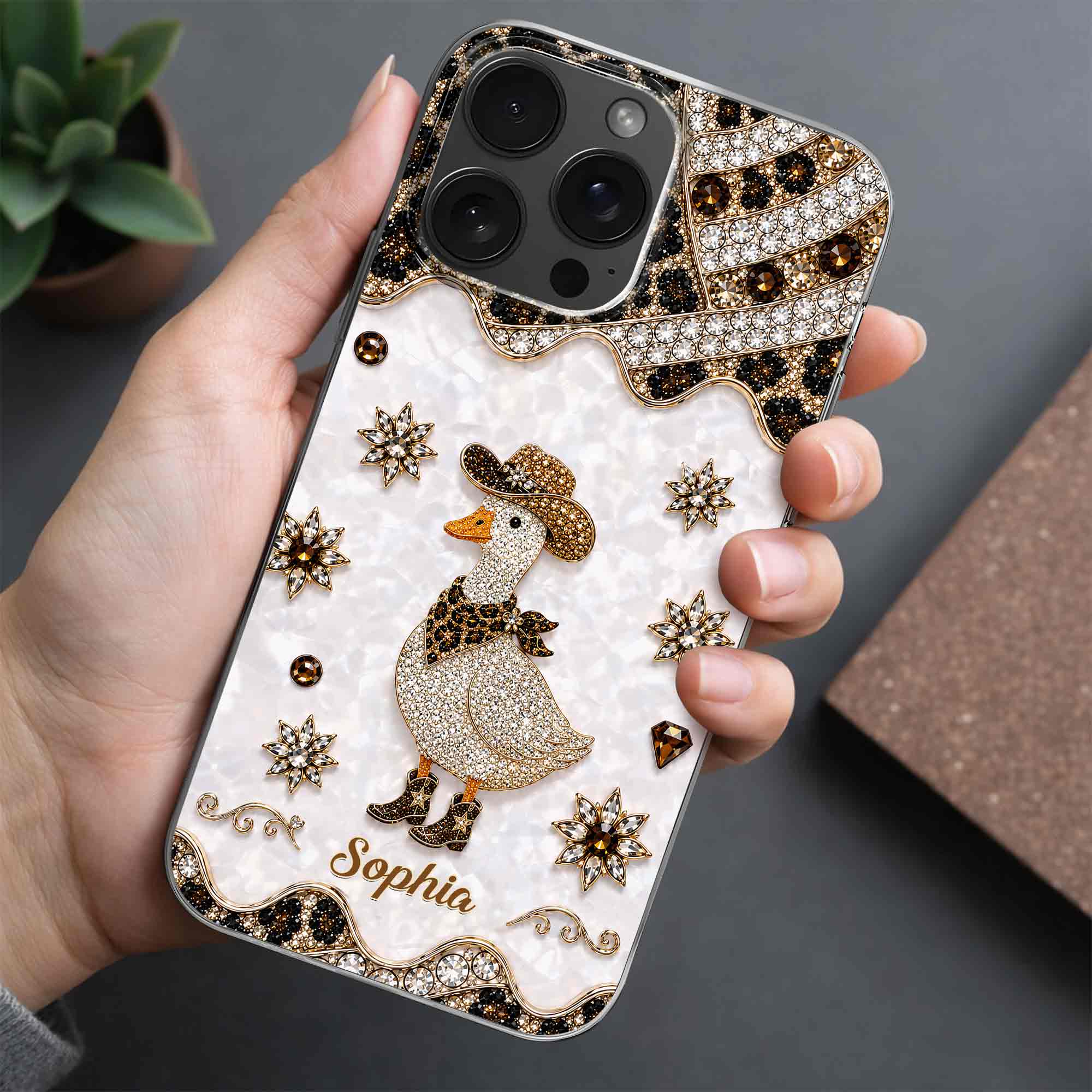 Personalized Clear Phone Case Cowboy Goose Sparkle Gift Clear Phone Case GradoCreations