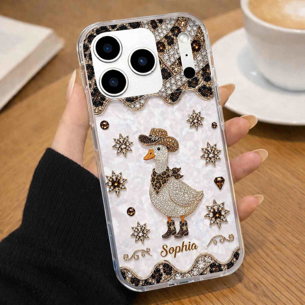 Personalized Clear Phone Case Cowboy Goose Sparkle Gift Clear Phone Case GradoCreations