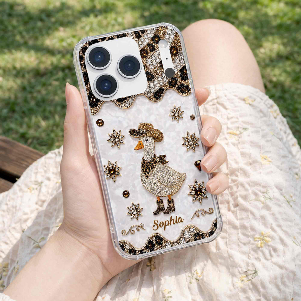 Personalized Clear Phone Case Cowboy Goose Sparkle Gift Clear Phone Case GradoCreations