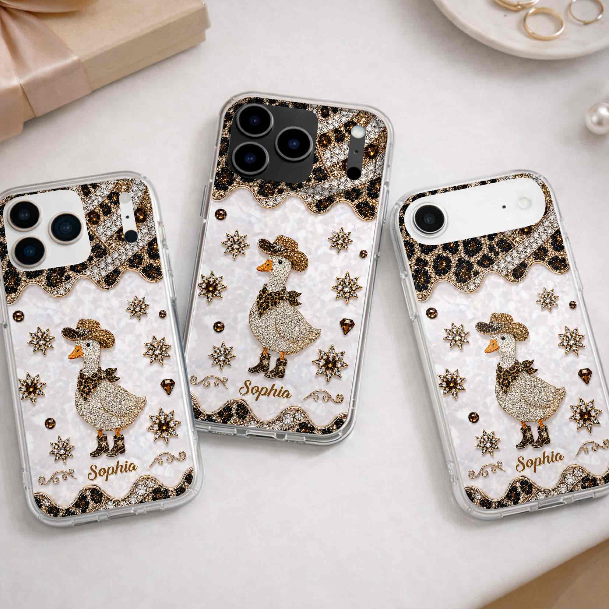 Personalized Clear Phone Case Cowboy Goose Sparkle Gift Clear Phone Case GradoCreations