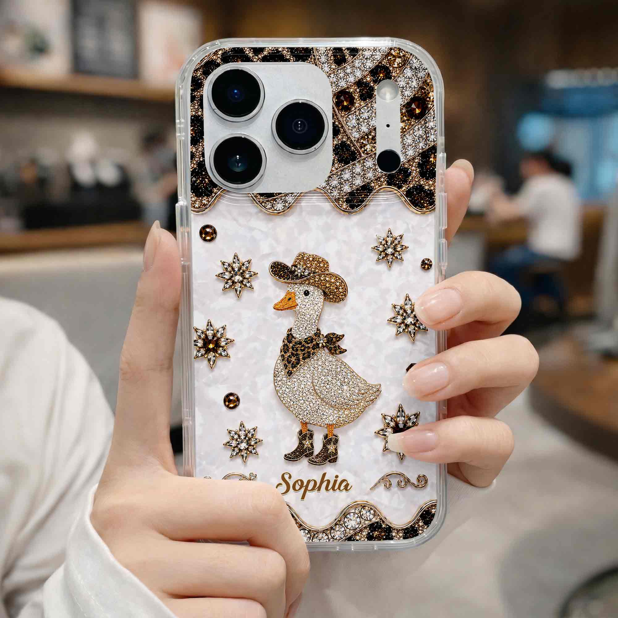 Personalized Clear Phone Case Cowboy Goose Sparkle Gift Clear Phone Case GradoCreations