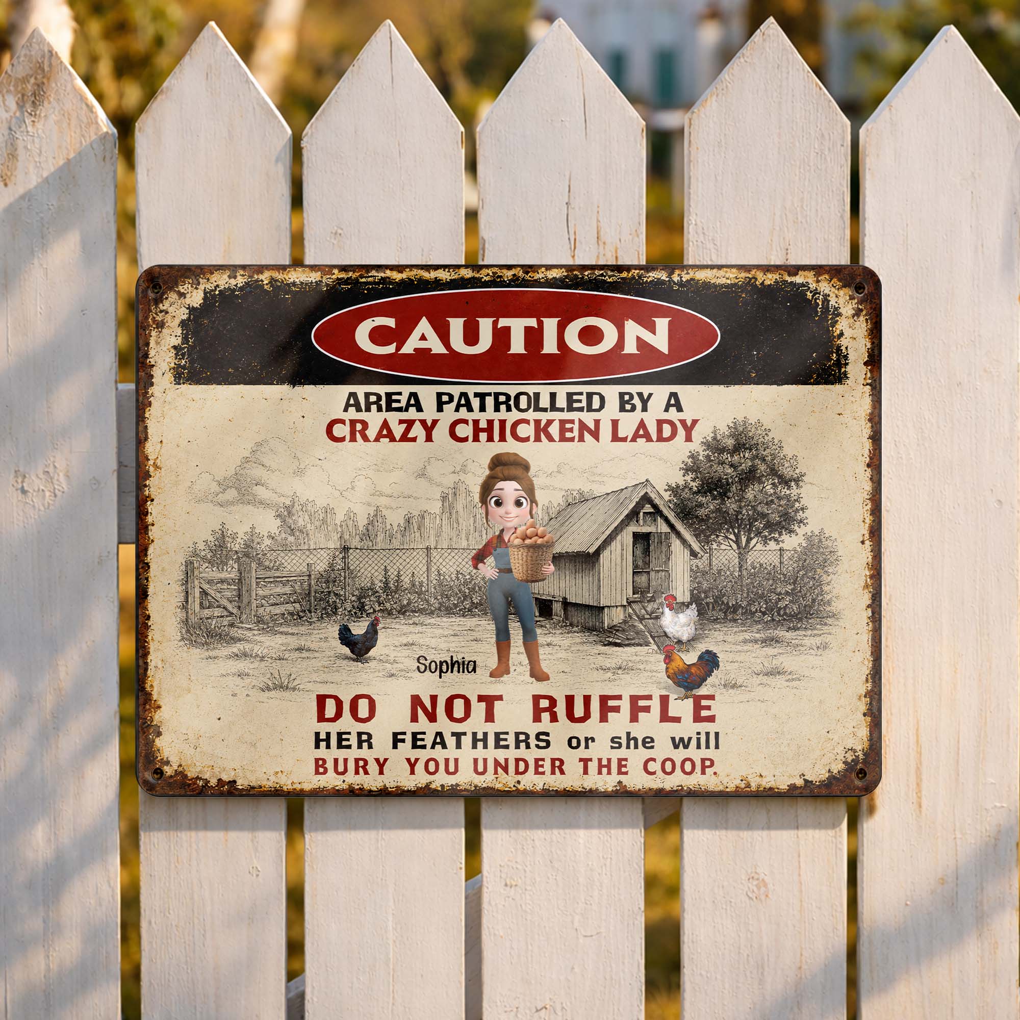 Personalized Metal Sign Caution Crazy Chicken Lady Gift Metal Sign GradoCreations