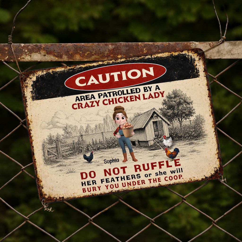 Personalized Metal Sign Caution Crazy Chicken Lady Gift Metal Sign GradoCreations