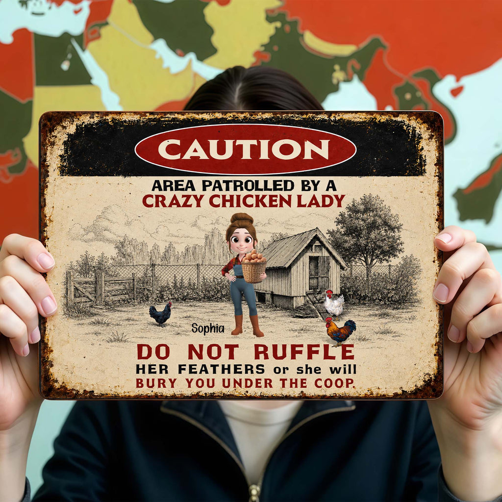 Personalized Metal Sign Caution Crazy Chicken Lady Gift Metal Sign GradoCreations