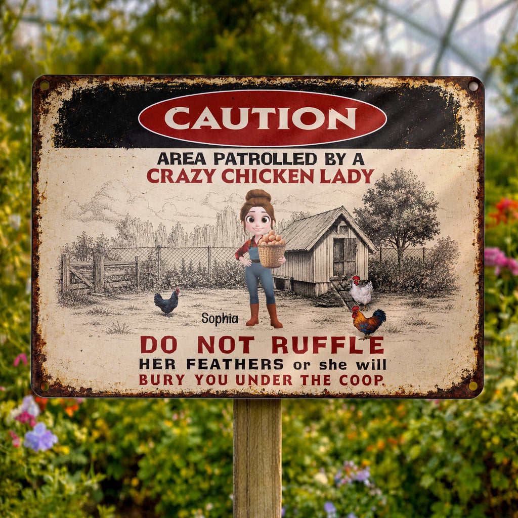 Personalized Metal Sign Caution Crazy Chicken Lady Gift Metal Sign GradoCreations