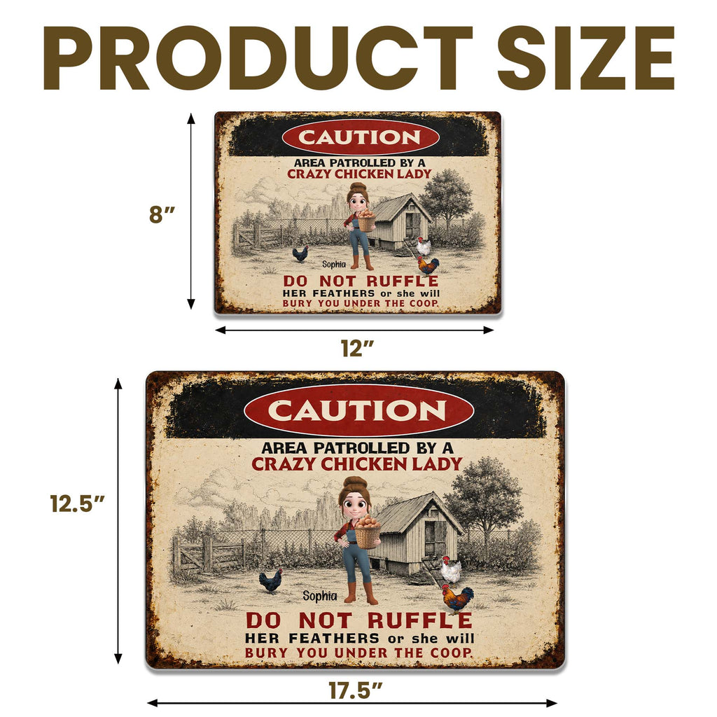 Personalized Metal Sign Caution Crazy Chicken Lady Gift Metal Sign GradoCreations