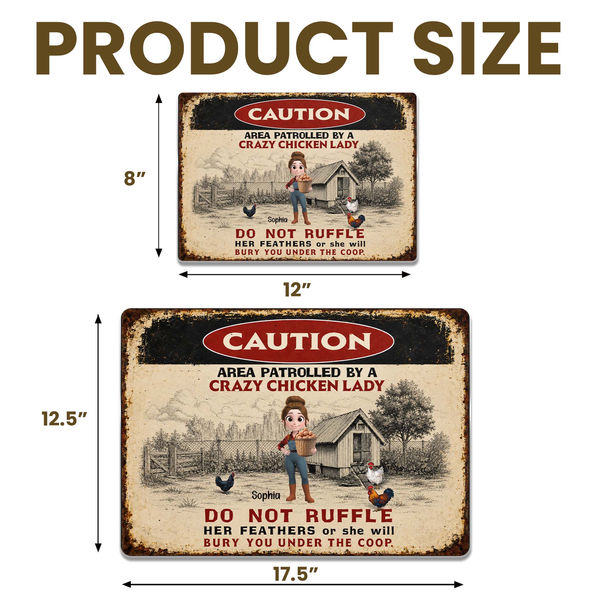 Personalized Metal Sign Caution Crazy Chicken Lady Gift Metal Sign GradoCreations