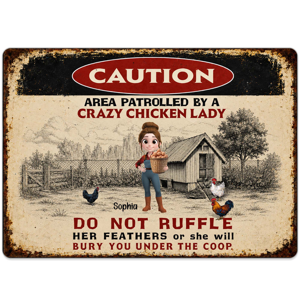 Personalized Metal Sign Caution Crazy Chicken Lady Gift Metal Sign GradoCreations