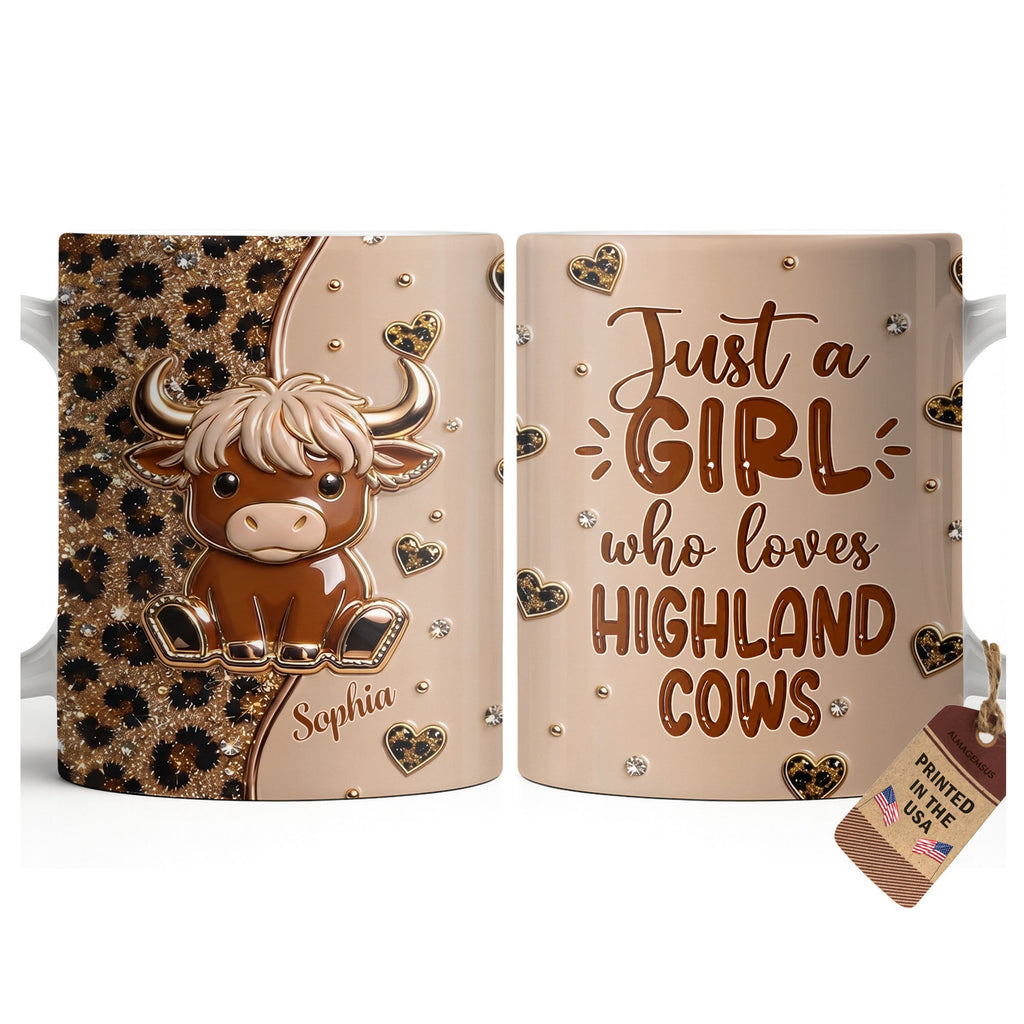 Personalized Highland Cow Coffee Mug Custom Name Gift for Animal Lovers Edge-to-edge Mug GradoCreations