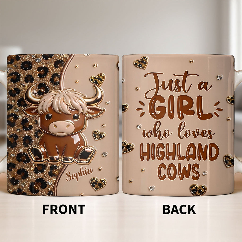 Personalized Highland Cow Coffee Mug Custom Name Gift for Animal Lovers Edge-to-edge Mug GradoCreations