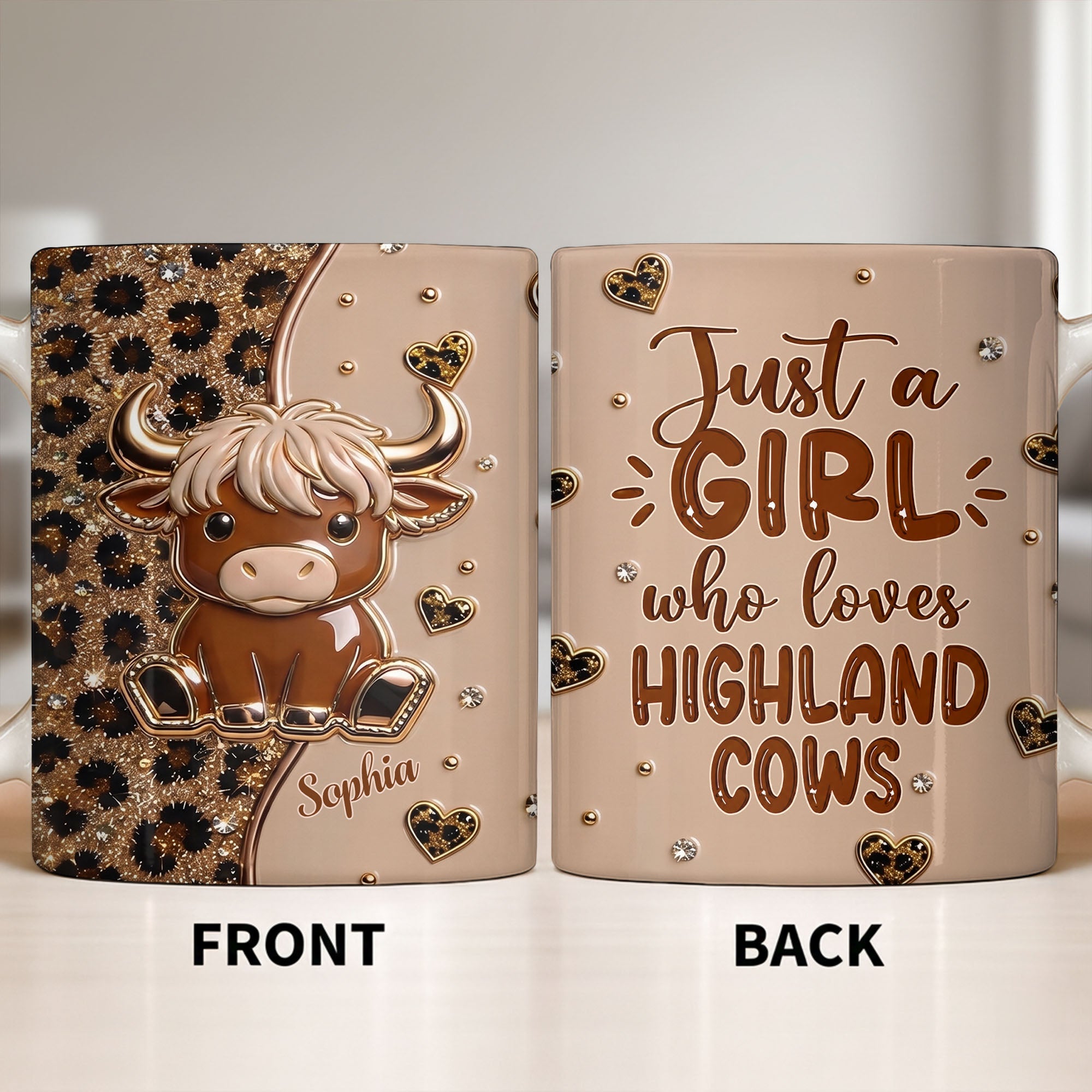 Personalized Highland Cow Coffee Mug Custom Name Gift for Animal Lovers Edge-to-edge Mug GradoCreations