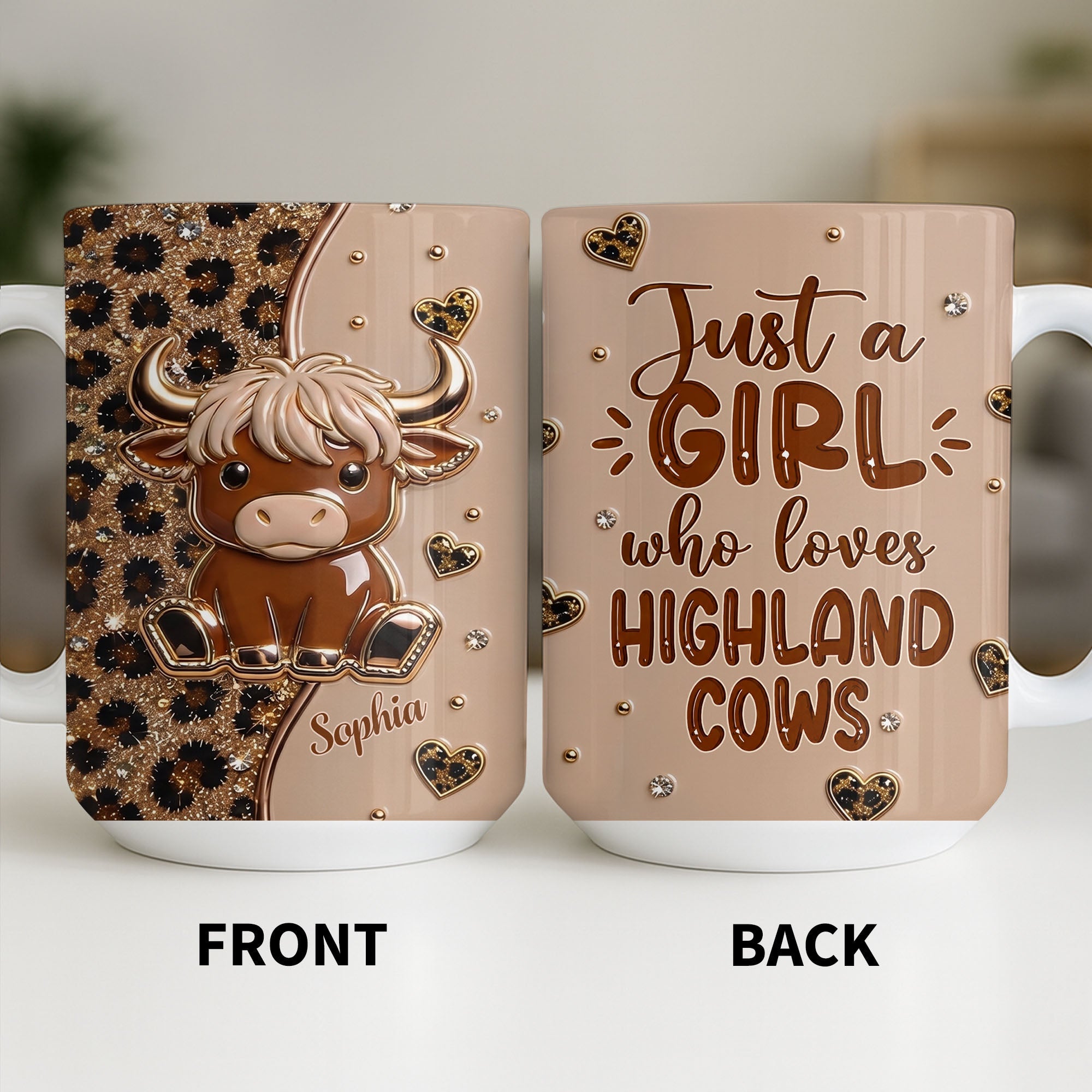 Personalized Highland Cow Coffee Mug Custom Name Gift for Animal Lovers Edge-to-edge Mug GradoCreations