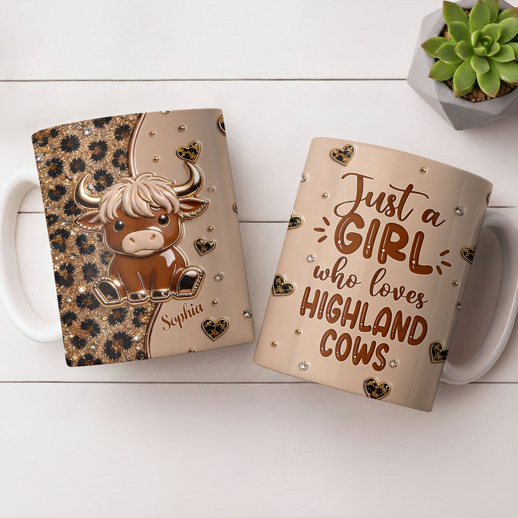 Personalized Highland Cow Coffee Mug Custom Name Gift for Animal Lovers Edge-to-edge Mug GradoCreations