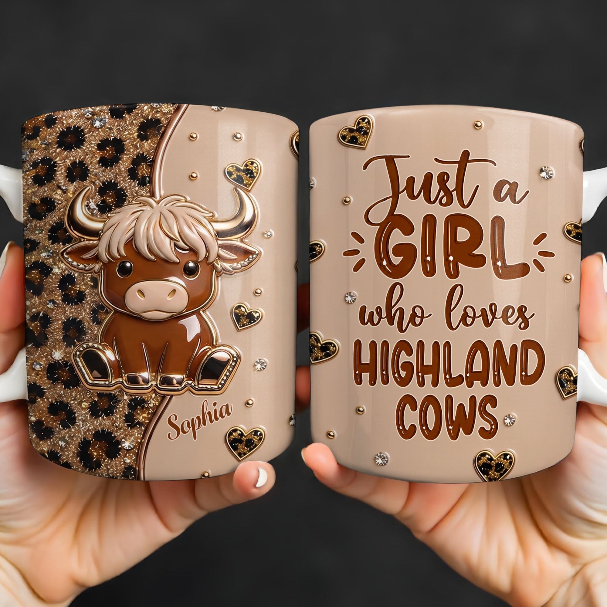Personalized Highland Cow Coffee Mug Custom Name Gift for Animal Lovers Edge-to-edge Mug GradoCreations