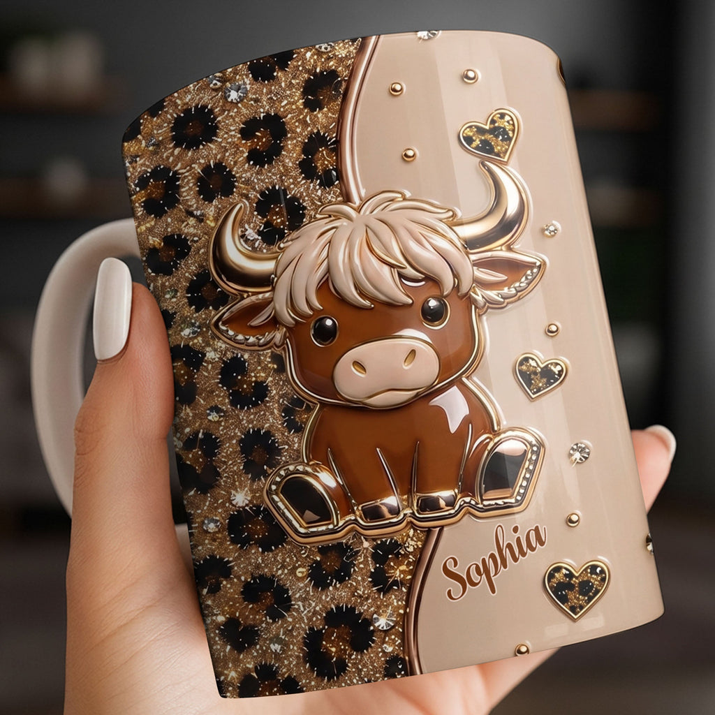 Personalized Highland Cow Coffee Mug Custom Name Gift for Animal Lovers Edge-to-edge Mug GradoCreations