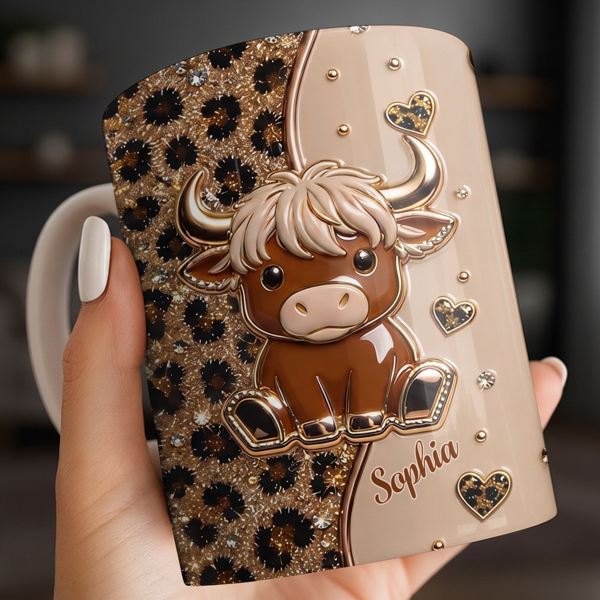 Personalized Highland Cow Coffee Mug Custom Name Gift for Animal Lovers Edge-to-edge Mug GradoCreations