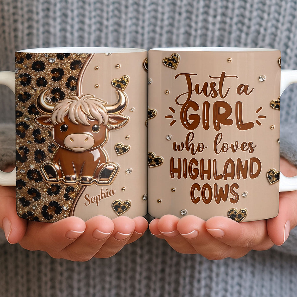 Personalized Highland Cow Coffee Mug Custom Name Gift for Animal Lovers Edge-to-edge Mug GradoCreations