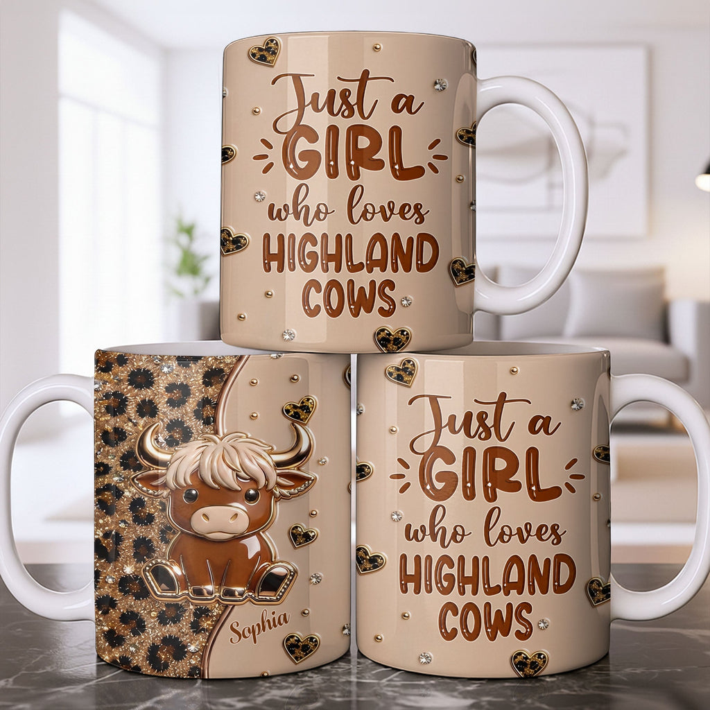 Personalized Highland Cow Coffee Mug Custom Name Gift for Animal Lovers Edge-to-edge Mug GradoCreations
