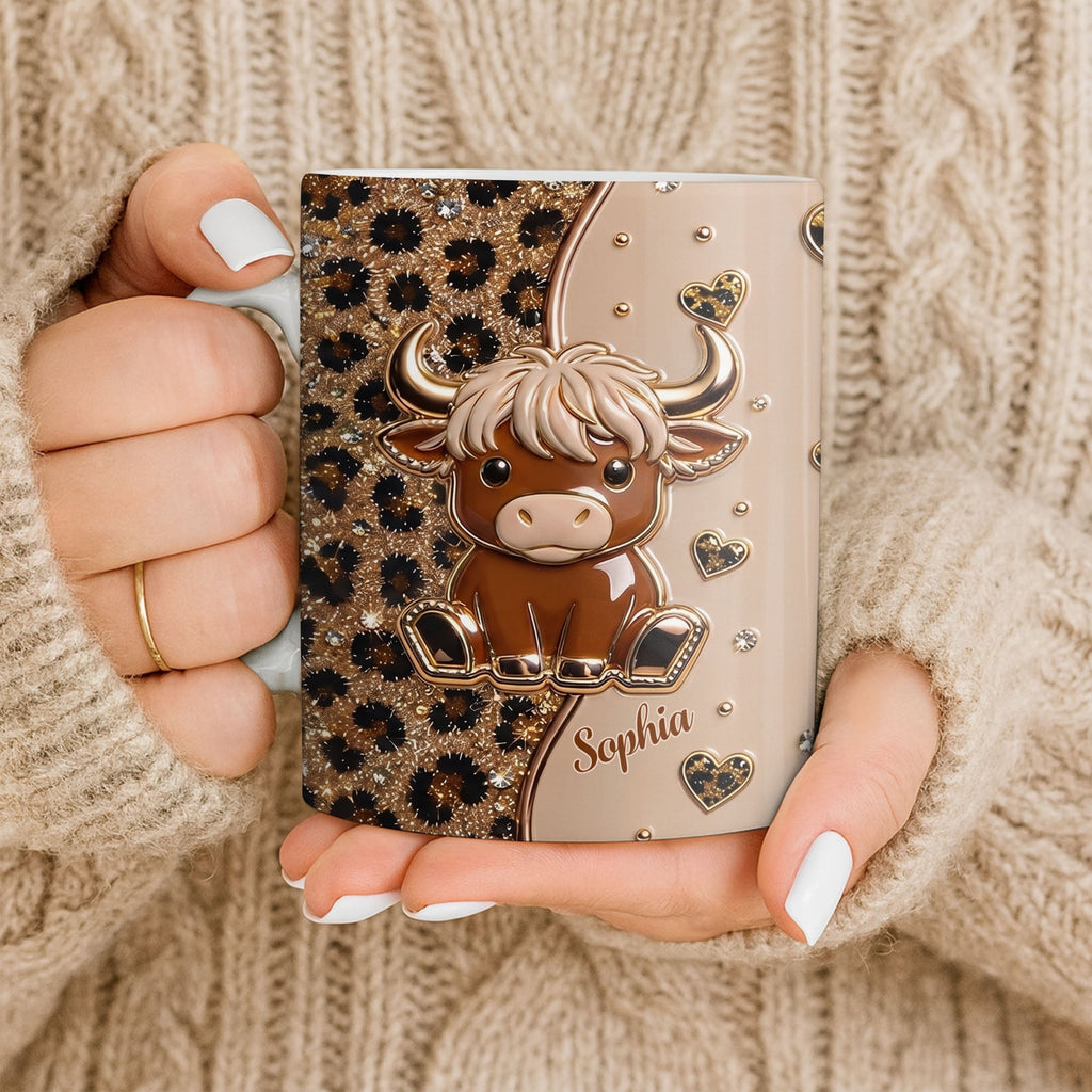 Personalized Highland Cow Coffee Mug Custom Name Gift for Animal Lovers Edge-to-edge Mug GradoCreations