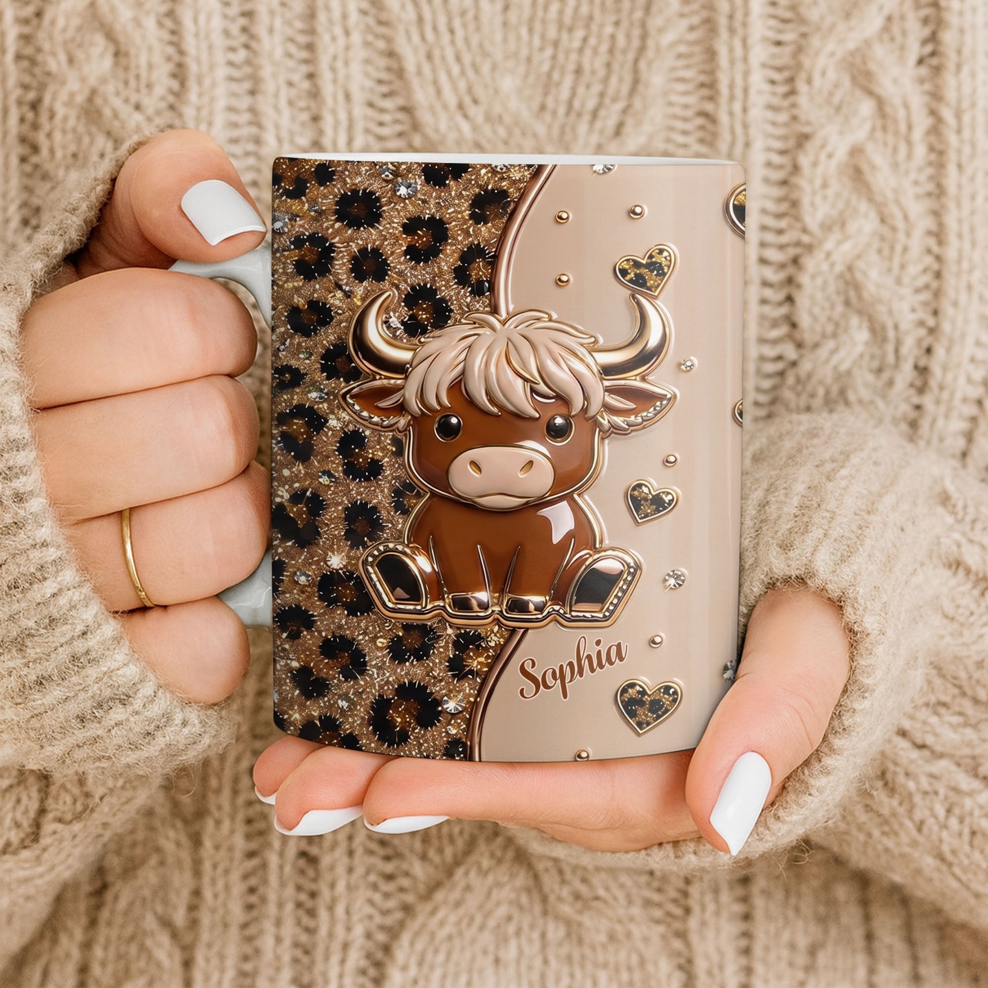 Personalized Highland Cow Coffee Mug Custom Name Gift for Animal Lovers Edge-to-edge Mug GradoCreations