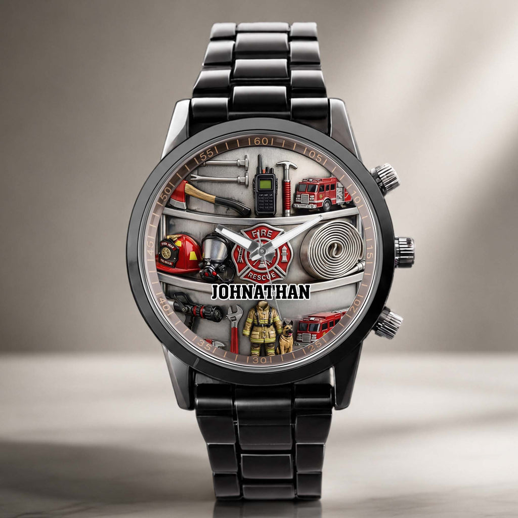 Personalized Fire Truck Men's Watch Custom Name Gift for Dad Men's Watch GradoCreations