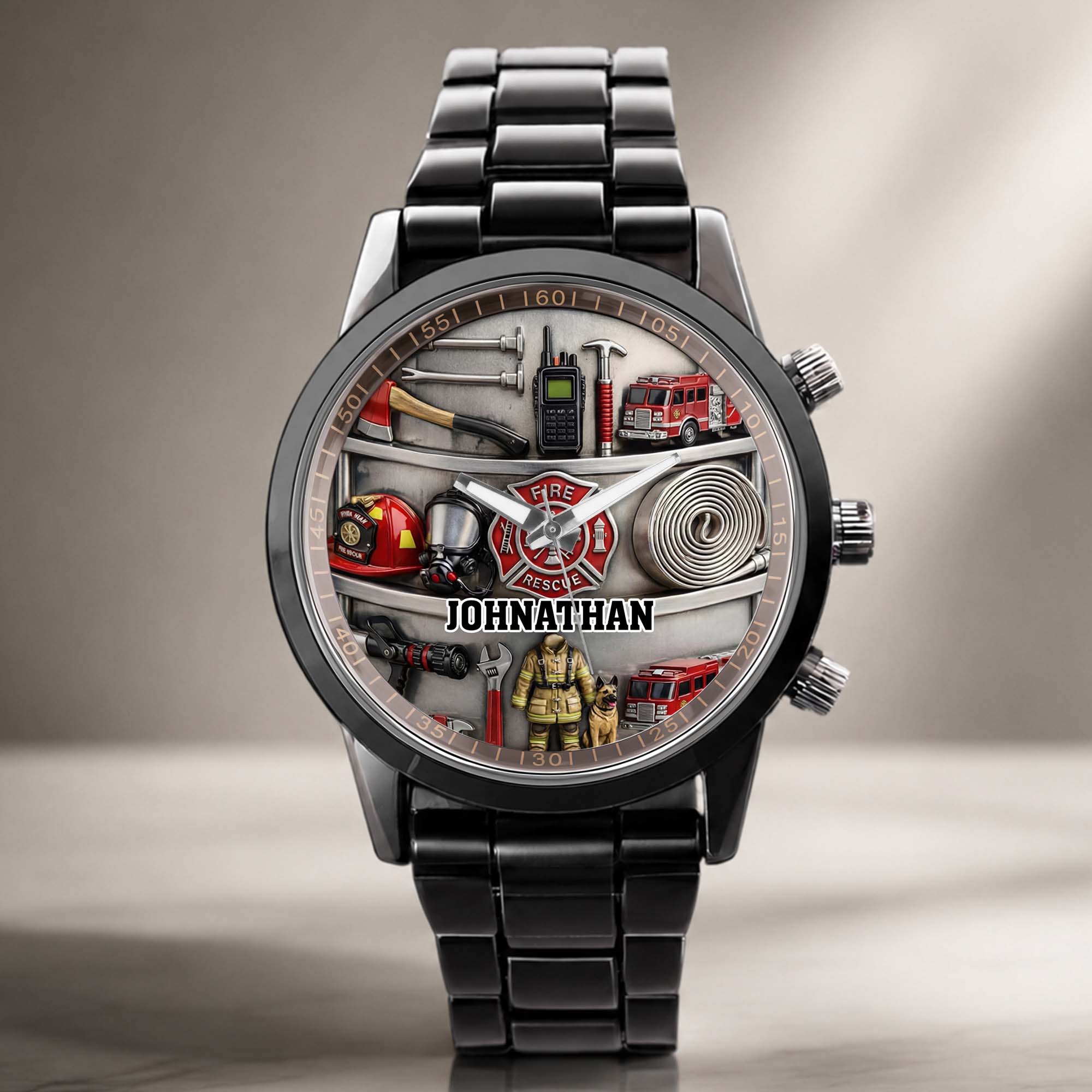 Personalized Fire Truck Men's Watch Custom Name Gift for Dad Men's Watch GradoCreations
