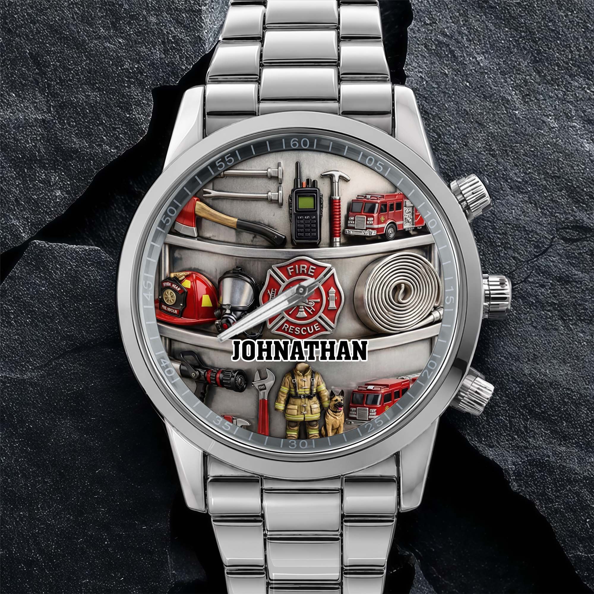 Personalized Fire Truck Men's Watch Custom Name Gift for Dad Men's Watch GradoCreations