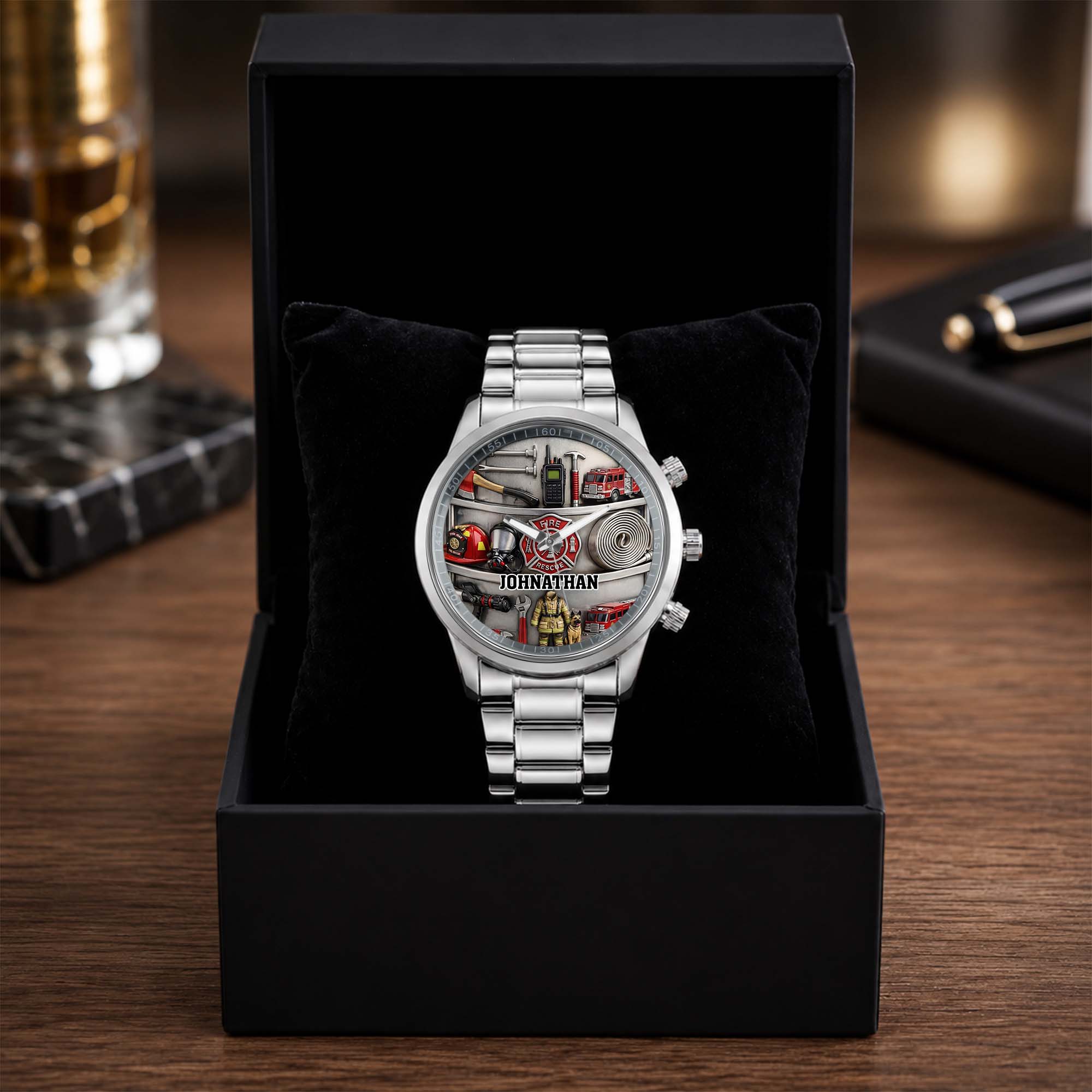 Personalized Fire Truck Men's Watch Custom Name Gift for Dad Men's Watch GradoCreations