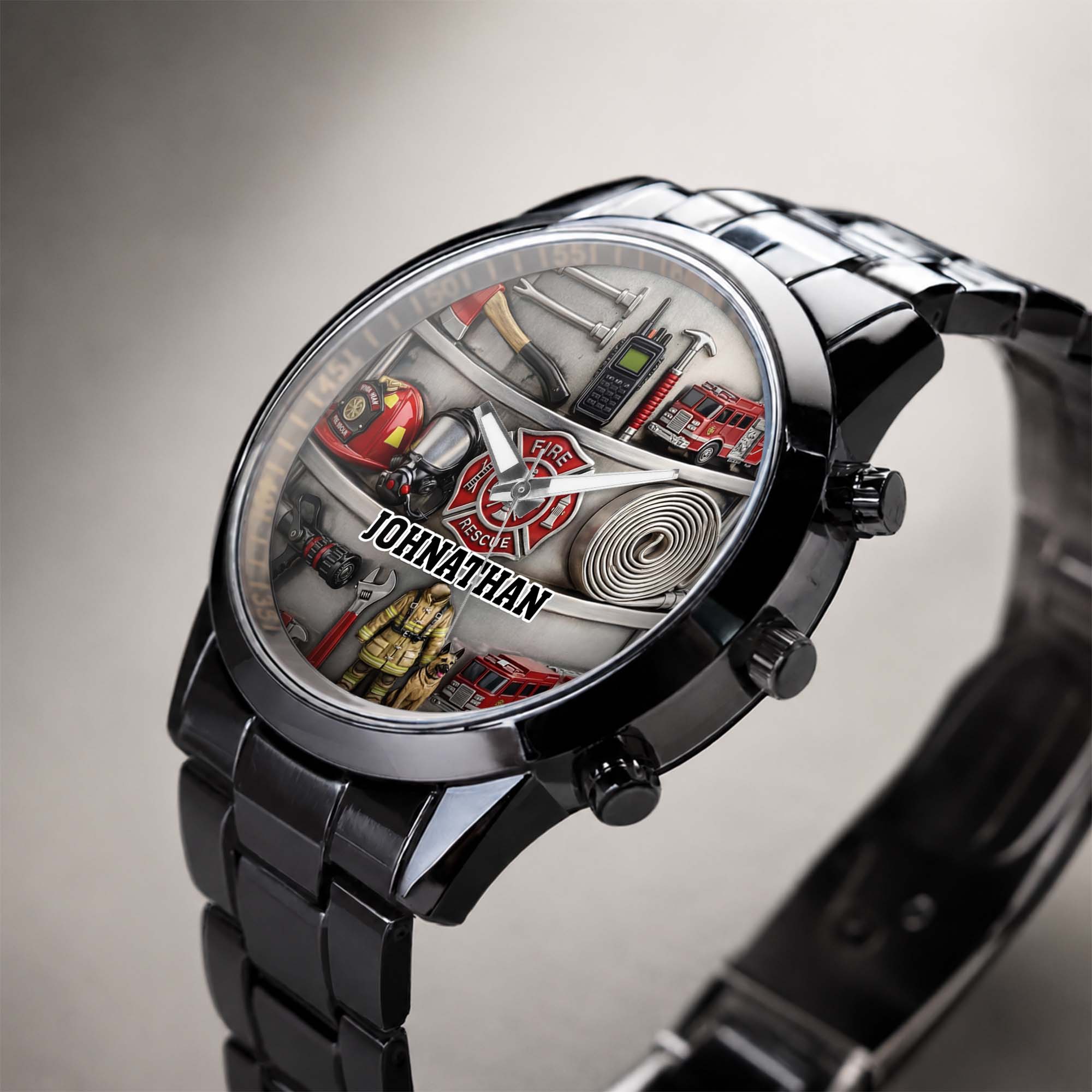 Personalized Fire Truck Men's Watch Custom Name Gift for Dad Men's Watch GradoCreations