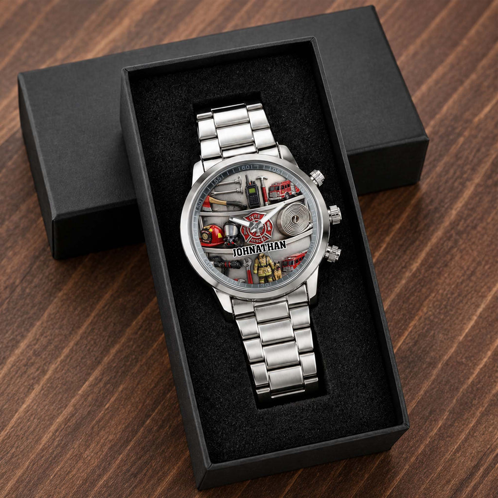 Personalized Fire Truck Men's Watch Custom Name Gift for Dad Men's Watch GradoCreations