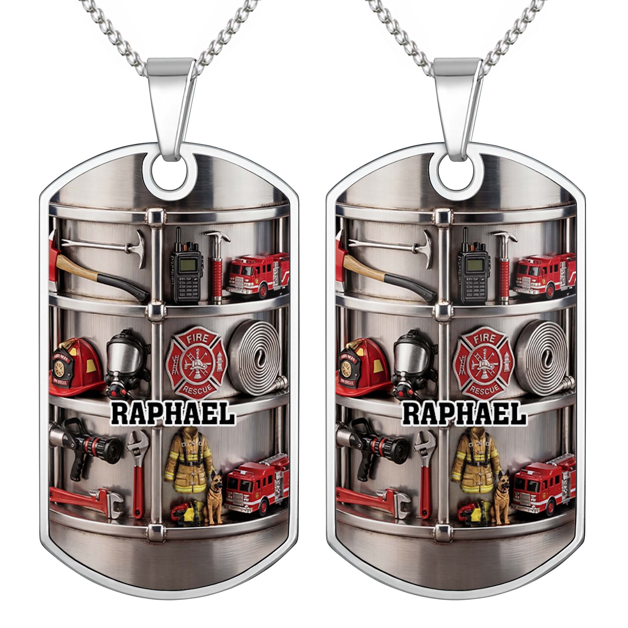 Personalized Firefighter Dog Tag Necklace Custom Name Gift for Dad Dog Tag Necklace GradoCreations