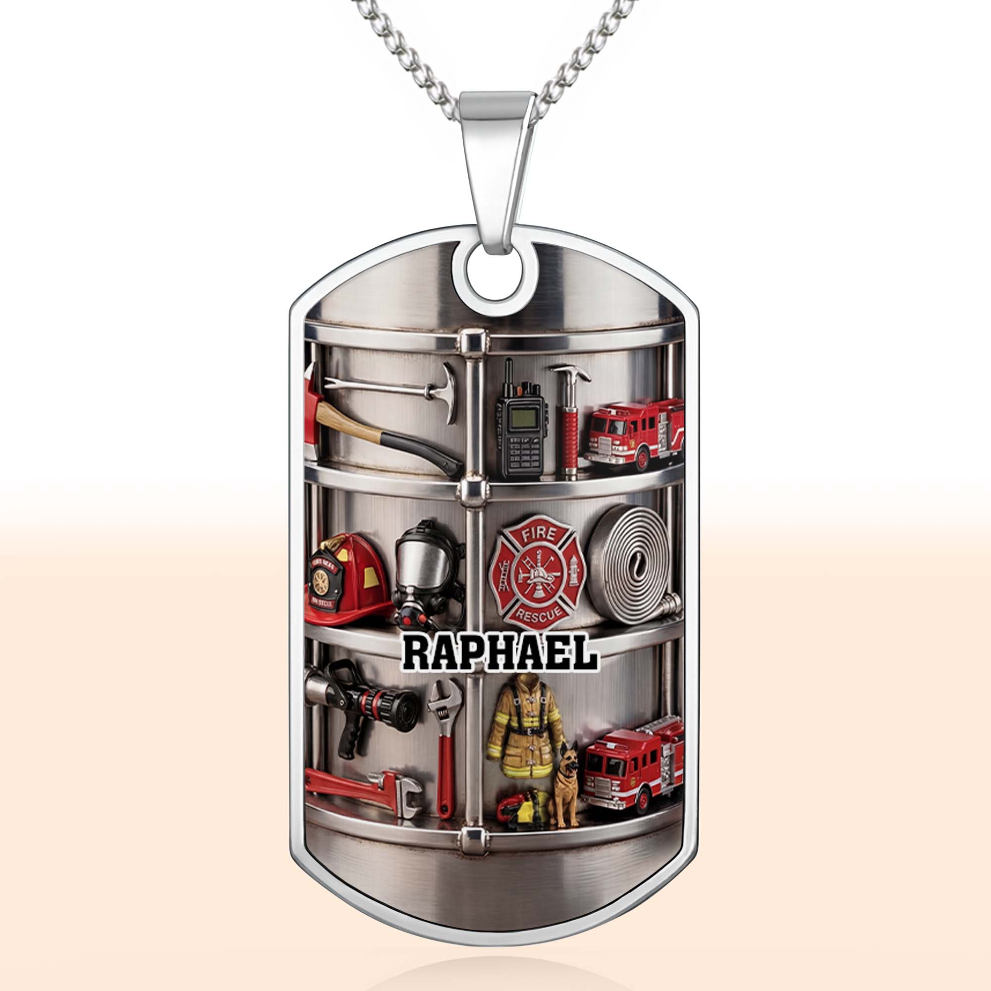 Personalized Firefighter Dog Tag Necklace Custom Name Gift for Dad Dog Tag Necklace GradoCreations