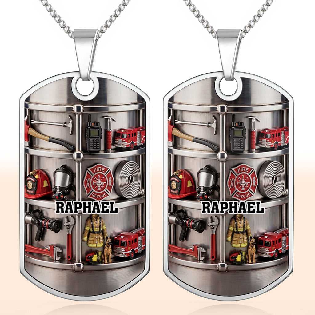 Personalized Firefighter Dog Tag Necklace Custom Name Gift for Dad Dog Tag Necklace GradoCreations