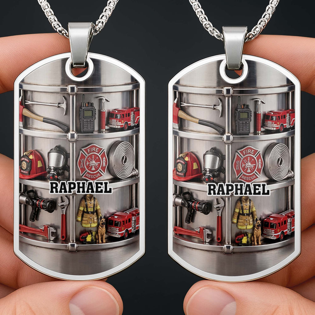 Personalized Firefighter Dog Tag Necklace Custom Name Gift for Dad Dog Tag Necklace GradoCreations