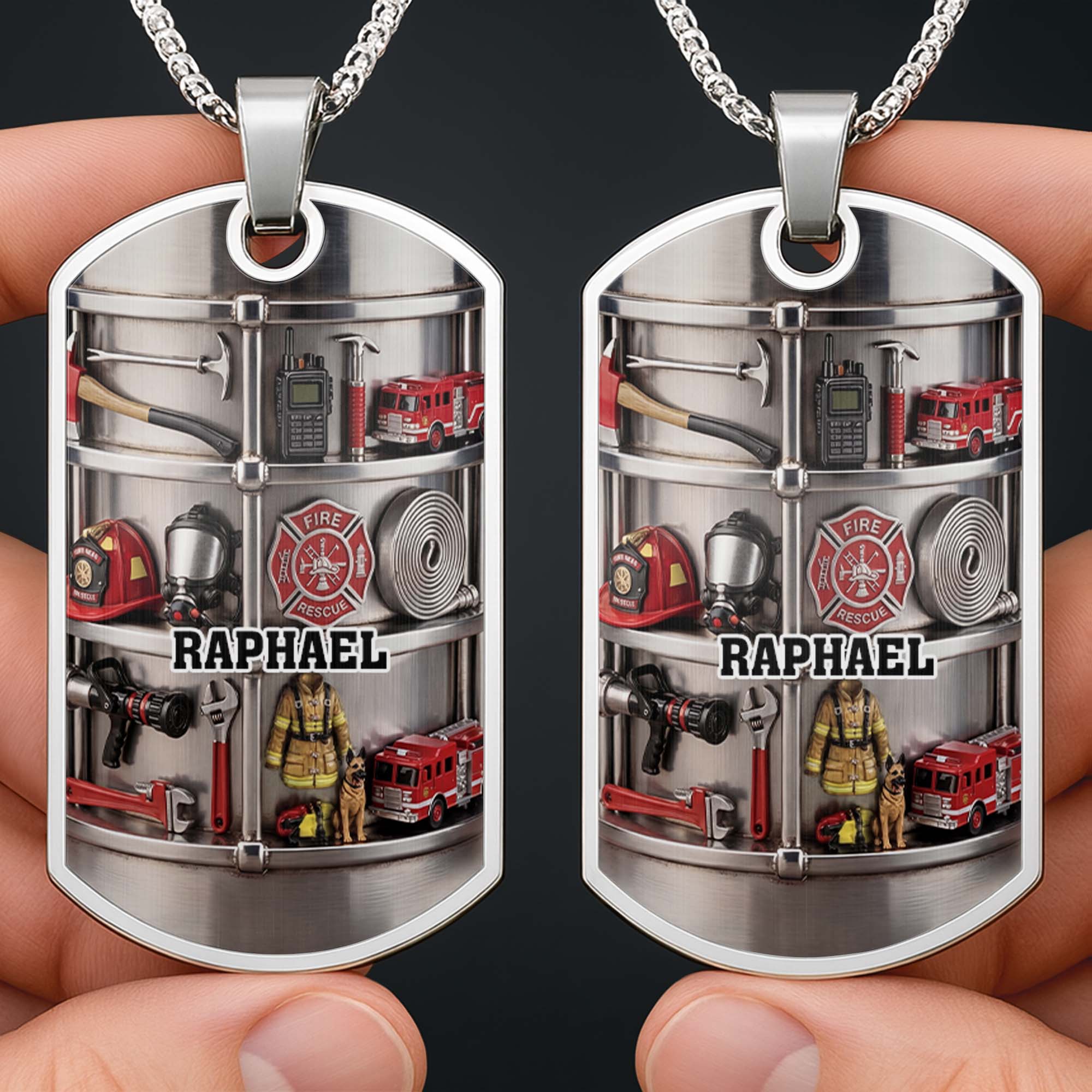 Personalized Firefighter Dog Tag Necklace Custom Name Gift for Dad Dog Tag Necklace GradoCreations