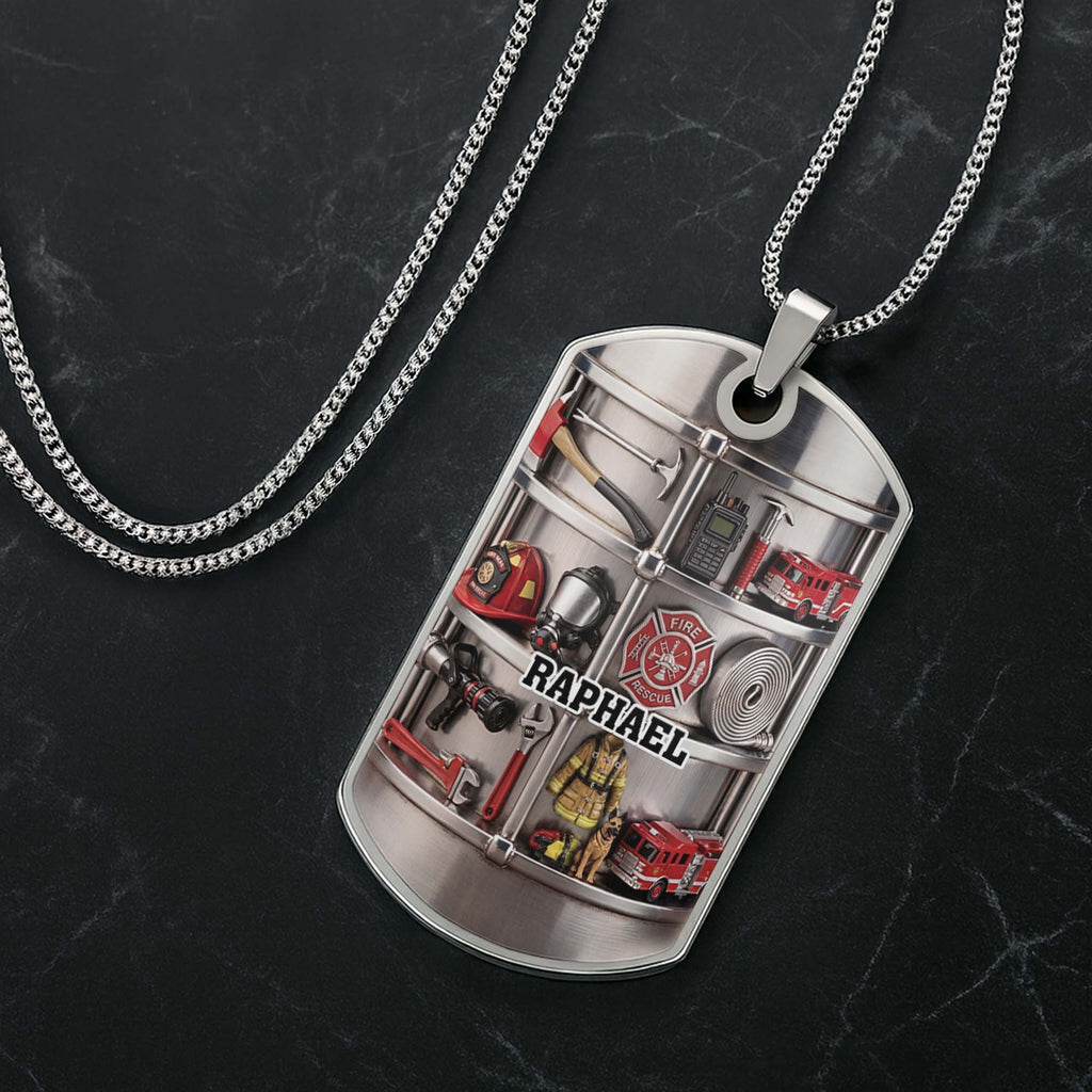 Personalized Firefighter Dog Tag Necklace Custom Name Gift for Dad Dog Tag Necklace GradoCreations
