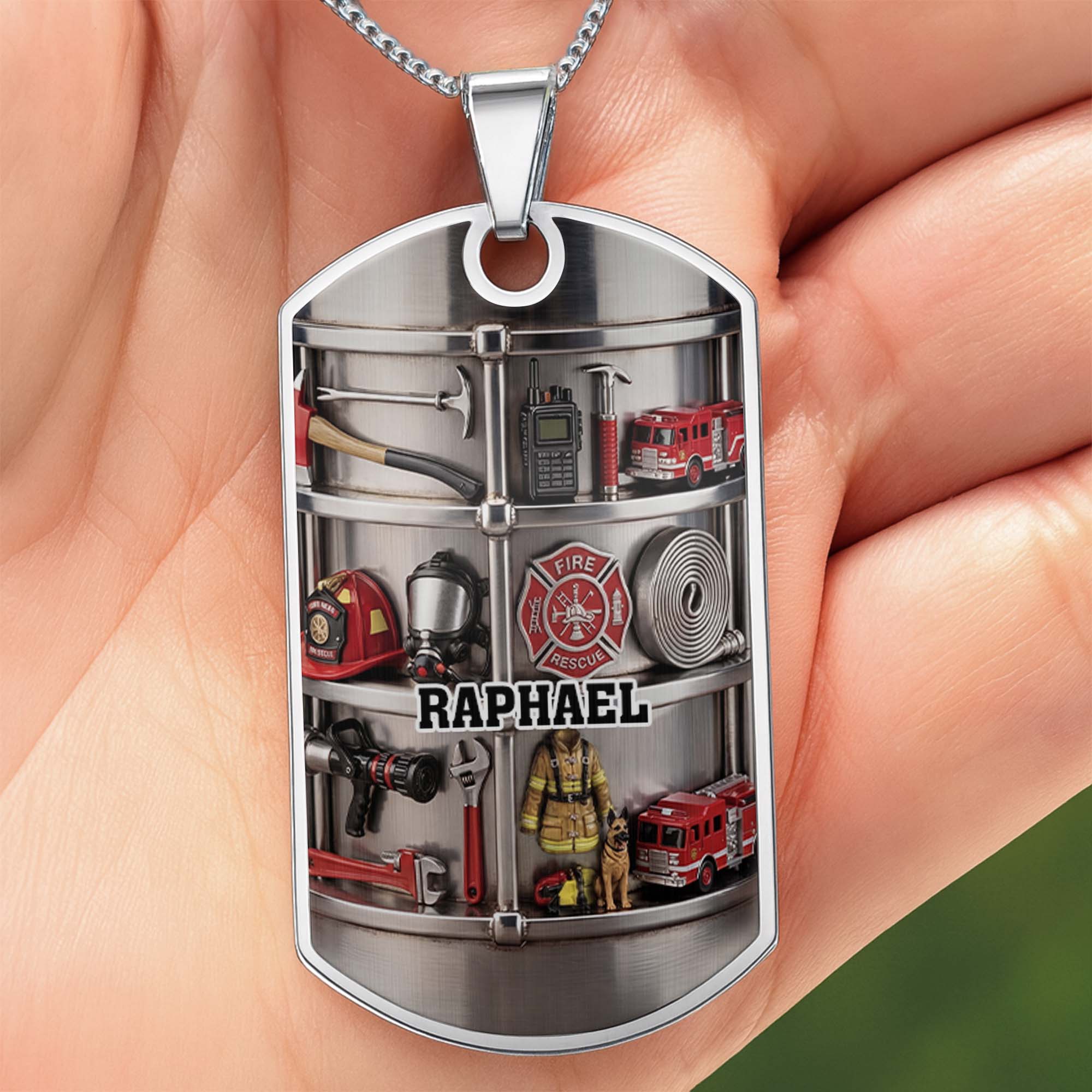 Personalized Firefighter Dog Tag Necklace Custom Name Gift for Dad Dog Tag Necklace GradoCreations