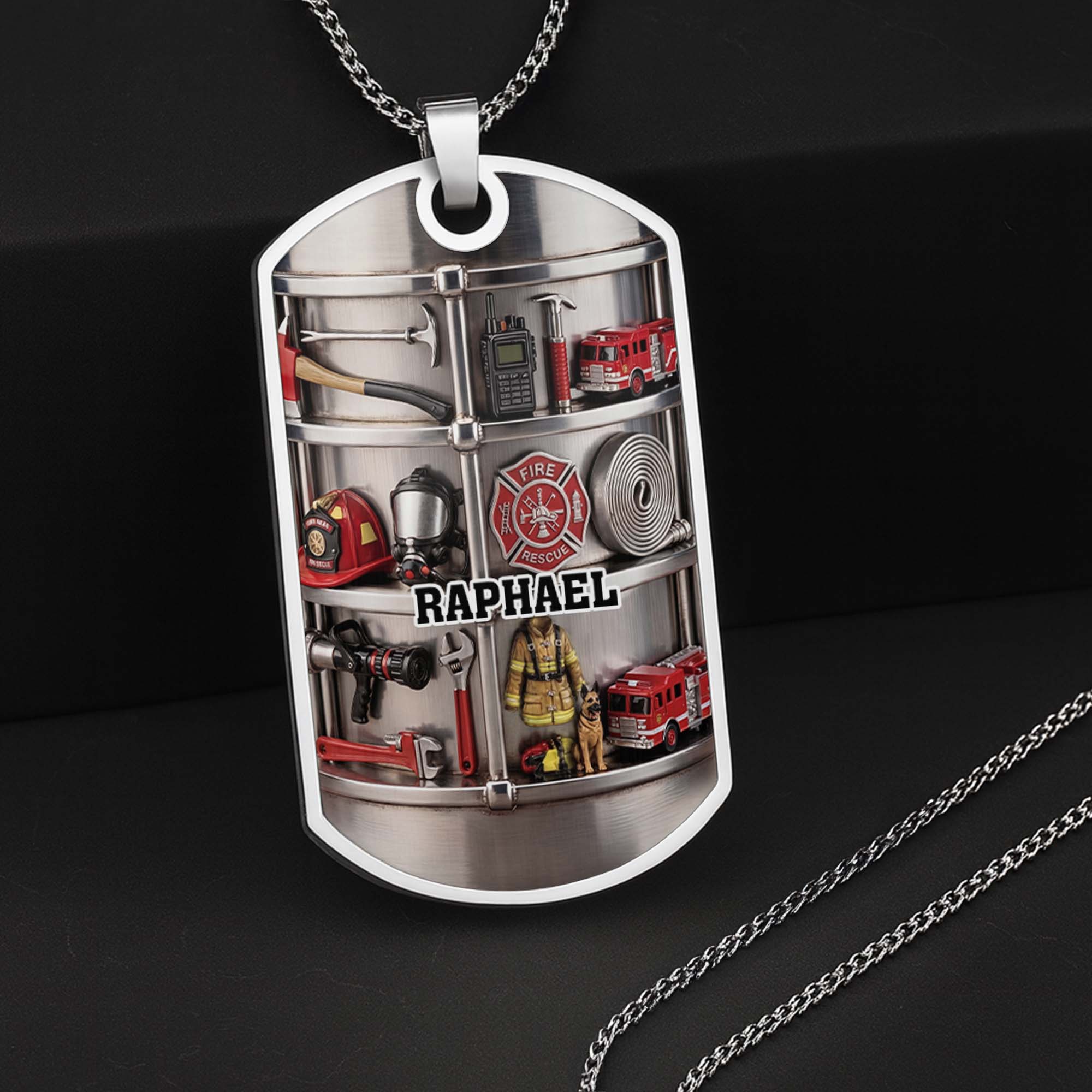 Personalized Firefighter Dog Tag Necklace Custom Name Gift for Dad Dog Tag Necklace GradoCreations
