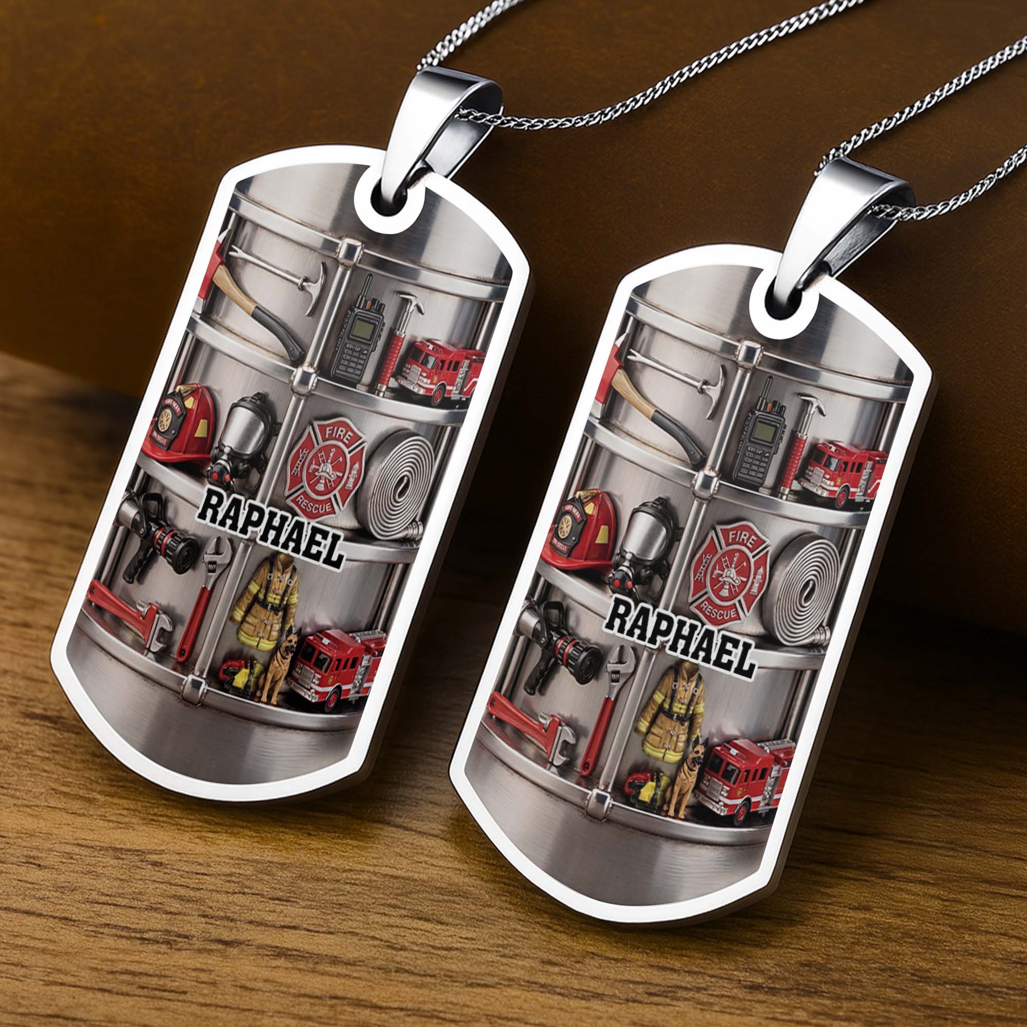 Personalized Firefighter Dog Tag Necklace Custom Name Gift for Dad Dog Tag Necklace GradoCreations