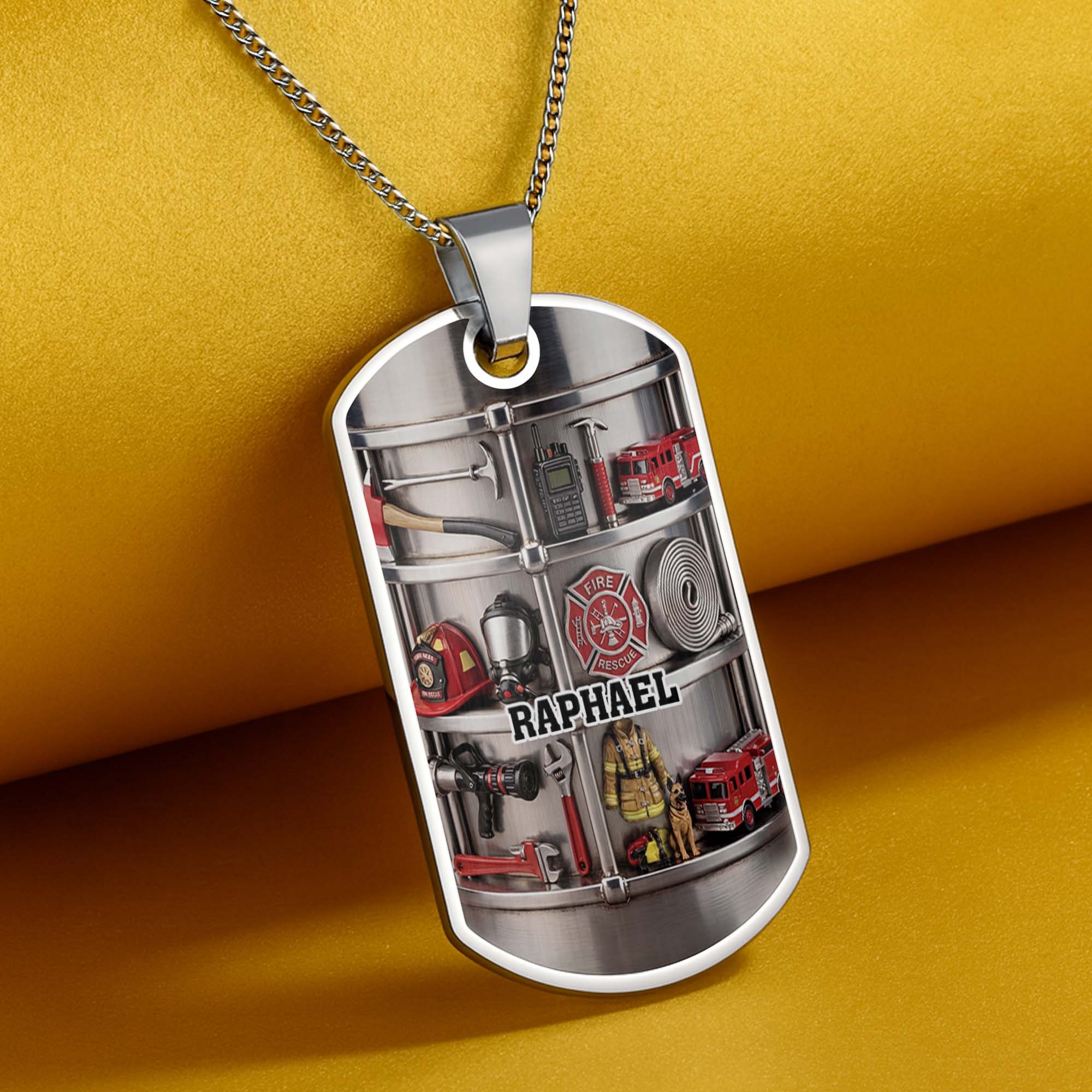Personalized Firefighter Dog Tag Necklace Custom Name Gift for Dad Dog Tag Necklace GradoCreations
