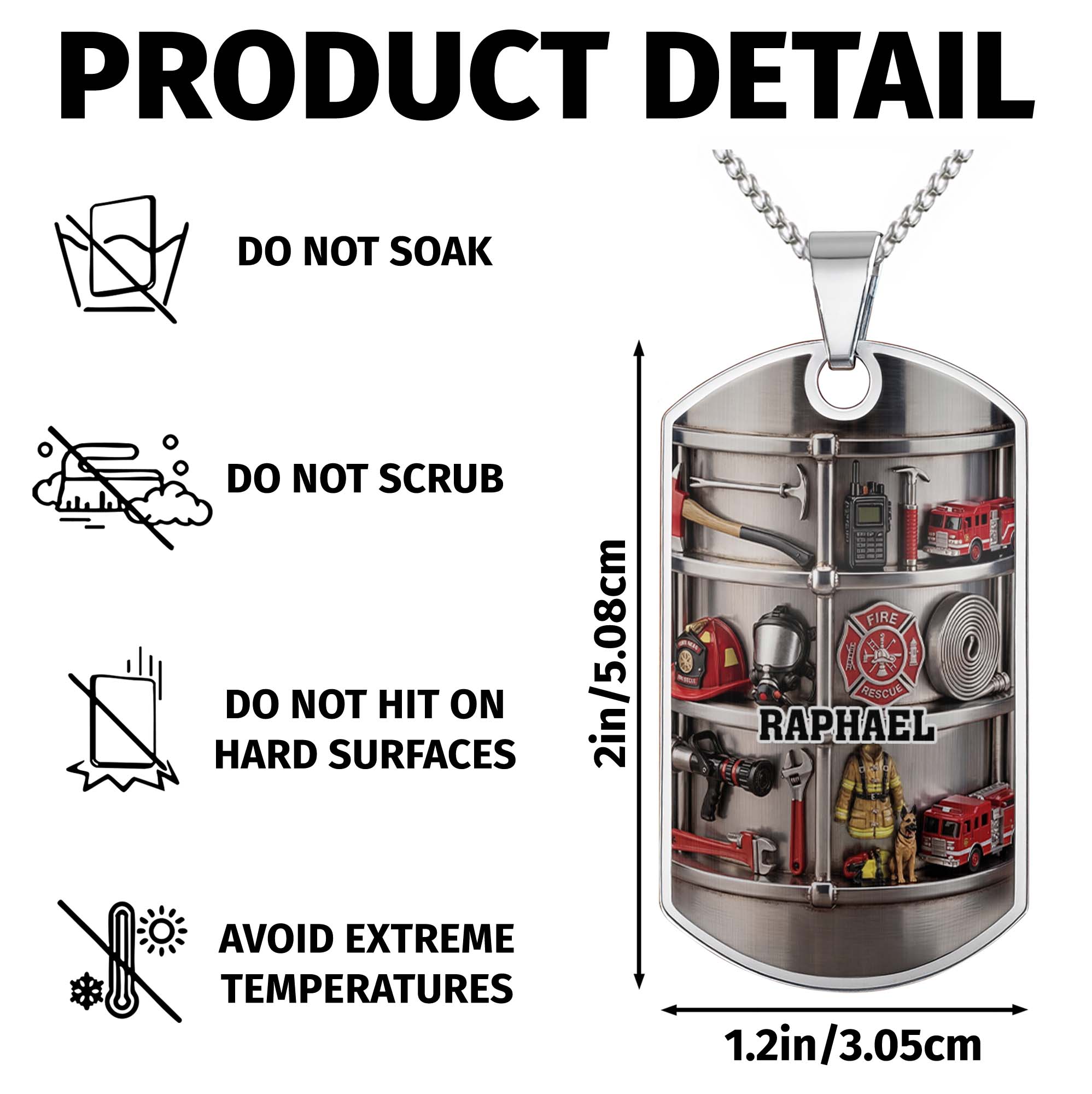 Personalized Firefighter Dog Tag Necklace Custom Name Gift for Dad Dog Tag Necklace GradoCreations