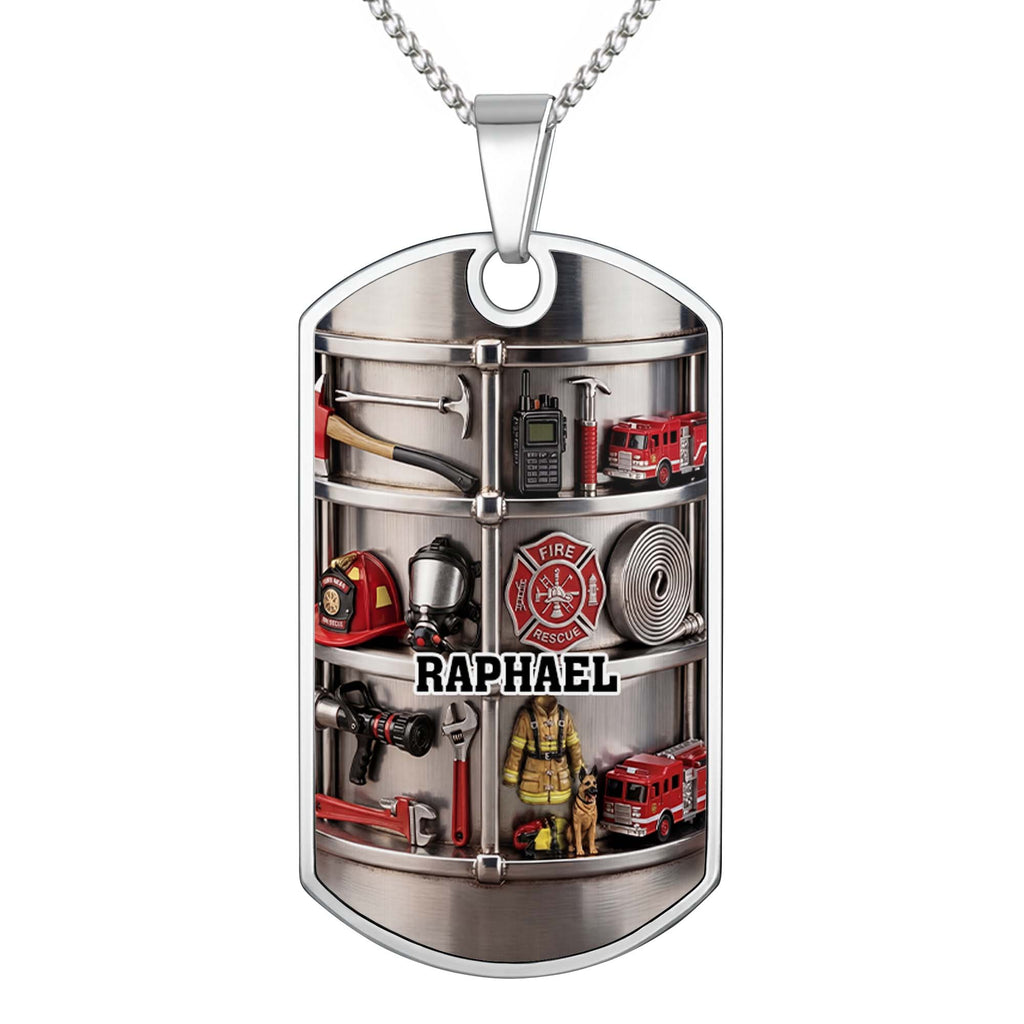 Personalized Firefighter Dog Tag Necklace Custom Name Gift for Dad Dog Tag Necklace GradoCreations