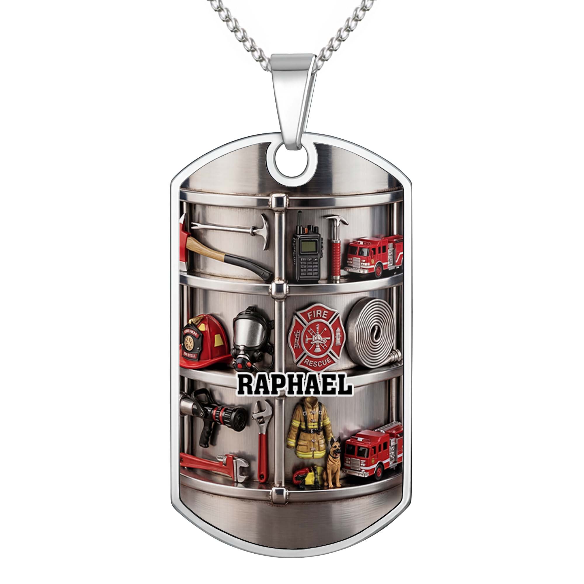 Personalized Firefighter Dog Tag Necklace Custom Name Gift for Dad Dog Tag Necklace GradoCreations