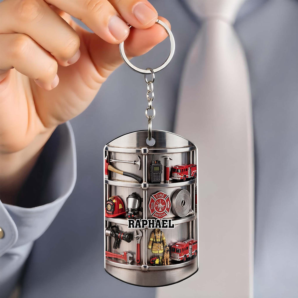 Personalized Firefighter Stainless Steel Keychain Gift for Dad Stainless Steel Keychain GradoCreations