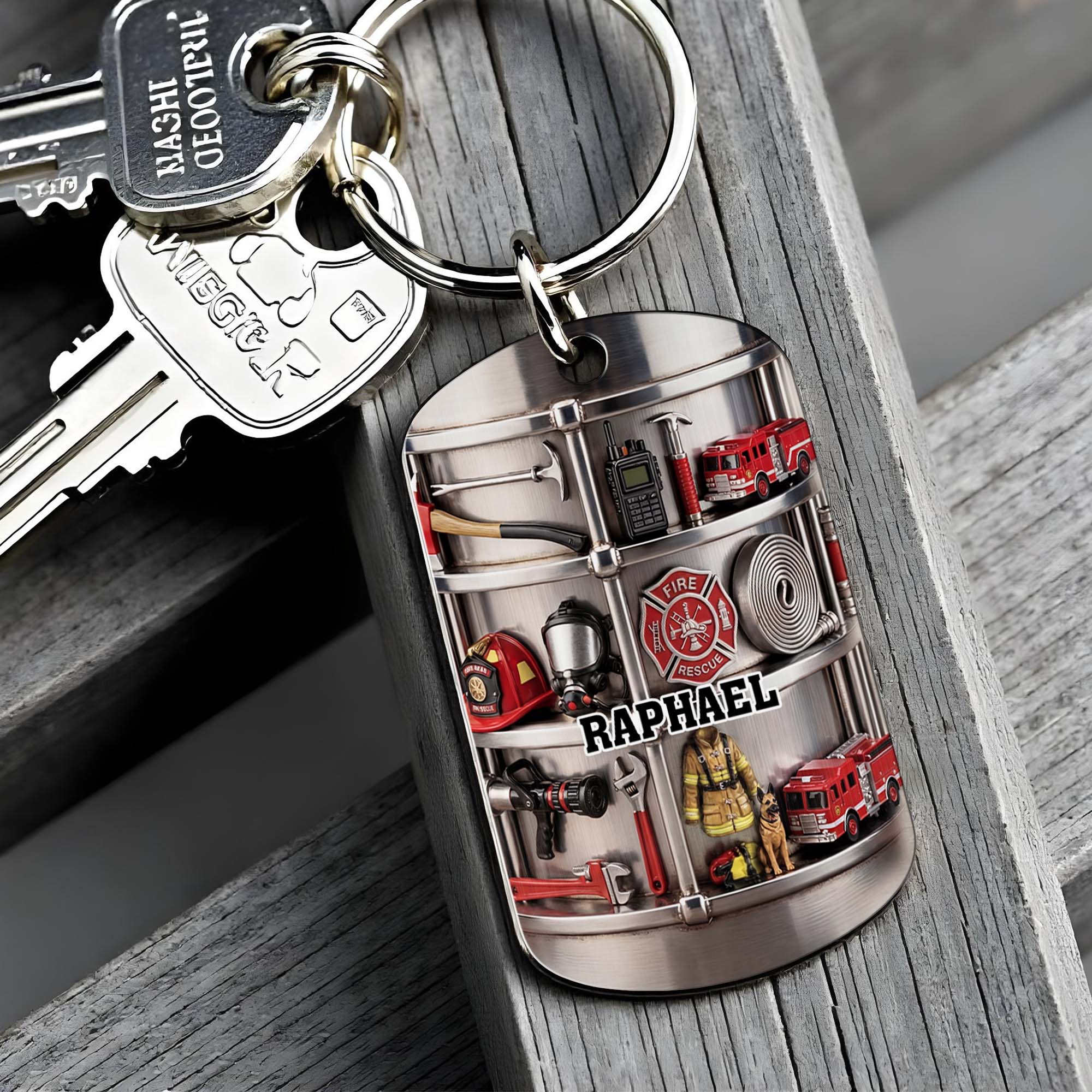 Personalized Firefighter Stainless Steel Keychain Gift for Dad Stainless Steel Keychain GradoCreations