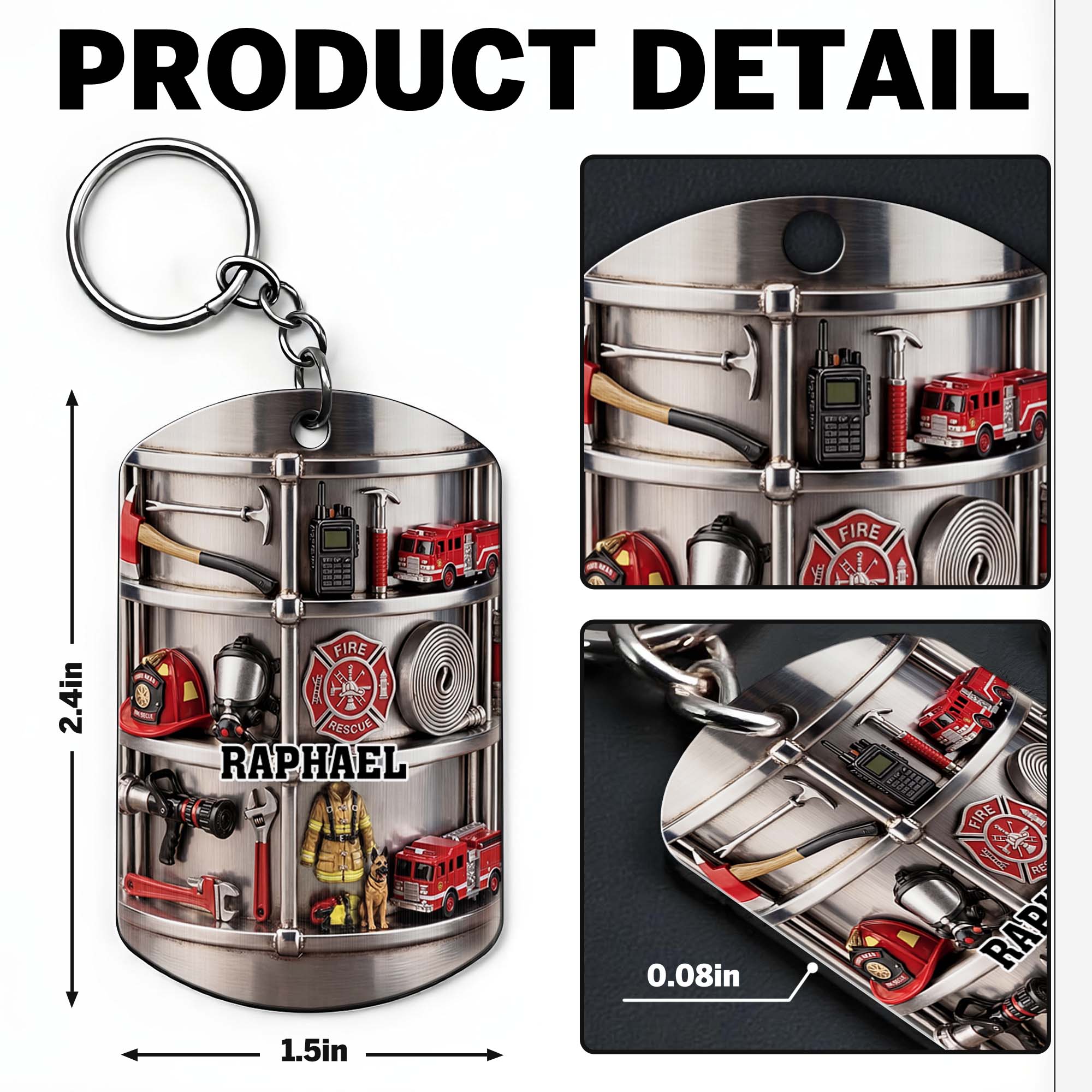 Personalized Firefighter Stainless Steel Keychain Gift for Dad Stainless Steel Keychain GradoCreations