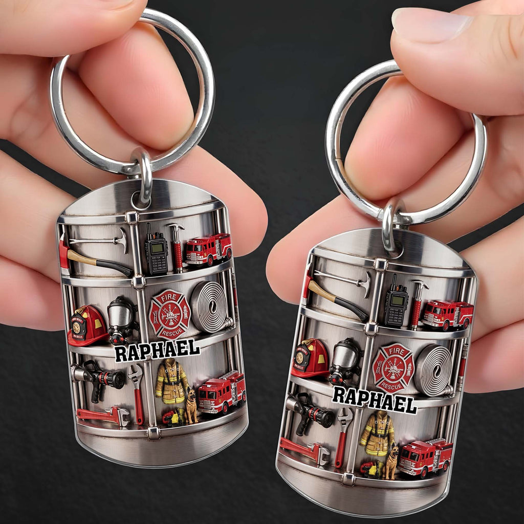 Personalized Firefighter Stainless Steel Keychain Gift for Dad Stainless Steel Keychain GradoCreations