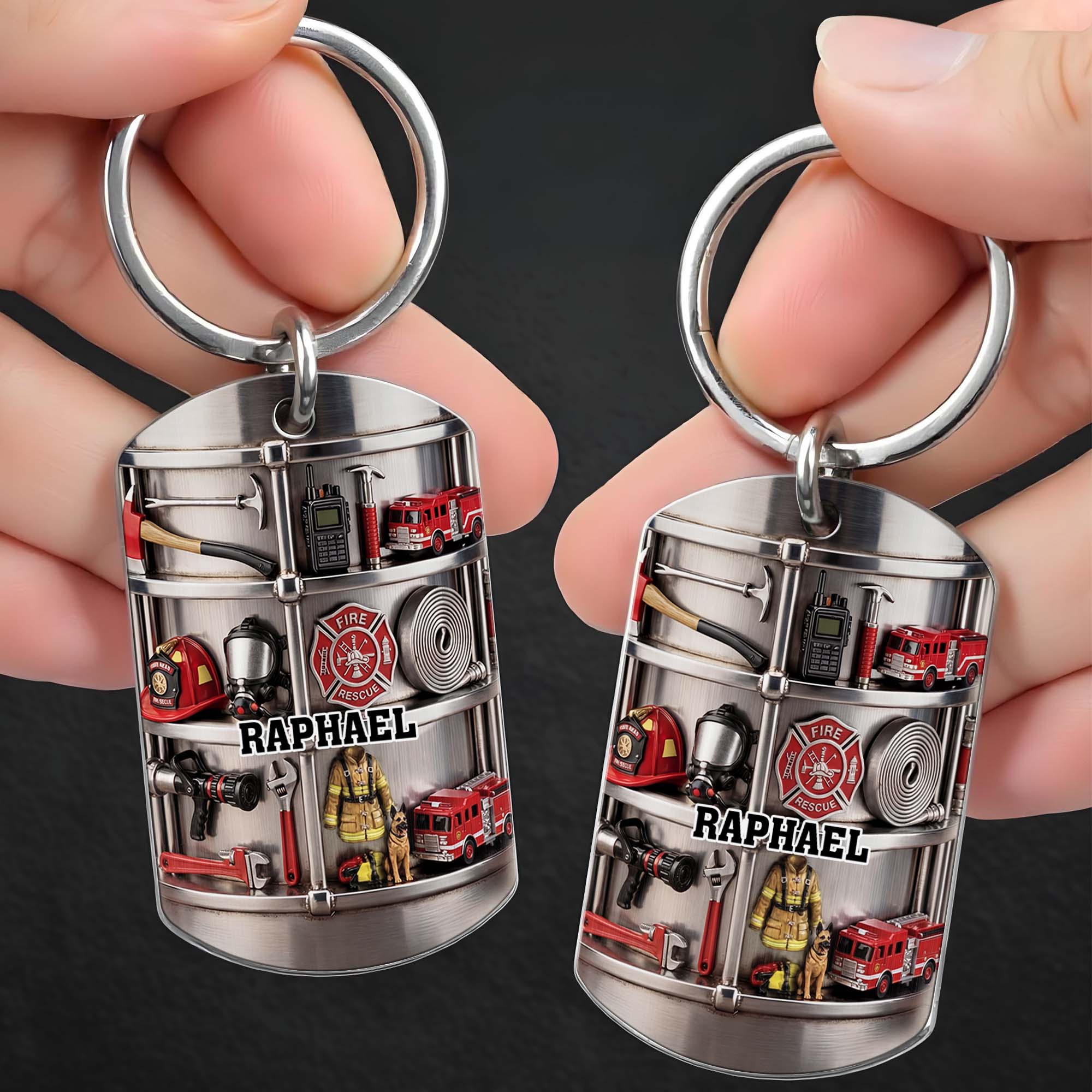 Personalized Firefighter Stainless Steel Keychain Gift for Dad Stainless Steel Keychain GradoCreations