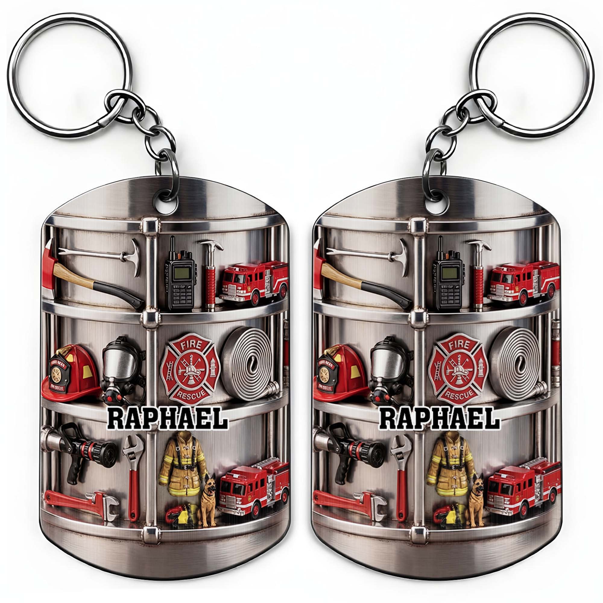 Personalized Firefighter Stainless Steel Keychain Gift for Dad Stainless Steel Keychain GradoCreations