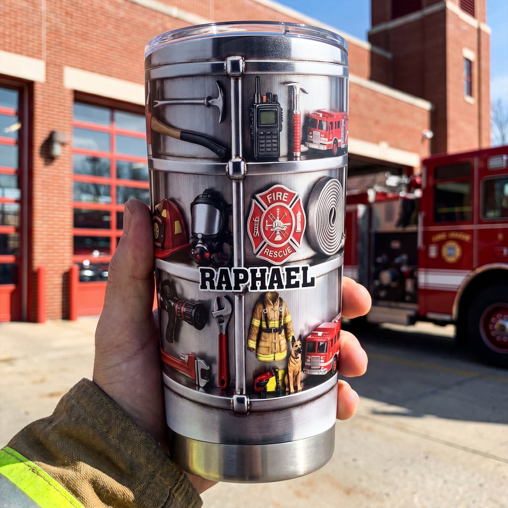 Personalized Firefighter Stainless Steel Tumbler 20oz Gift for Dad 20oz Tumbler GradoCreations